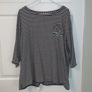 Talbots 3/4 sleeve tee striped 2x bead detail